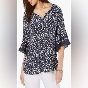 Style & Co. - Lace Trim Tassel Tie Star‎ Blouse - XL